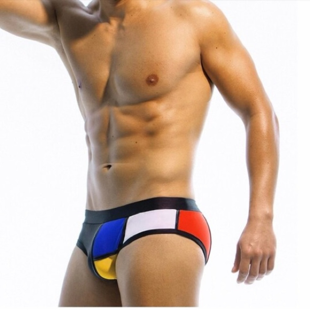 Mens Patchwork Low Waist Swim Trunk